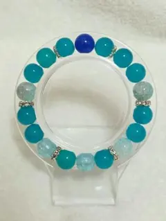 82.ガラスビーズブレスレット　天然石アマゾナイト入り