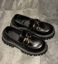 美品】ルタロン グリーズ ローファー ゴールドチェーン 厚底 23.5 黒 