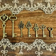 アンティーク調 ミニ鍵チャーム 7点セット 約1.5cm～4cm