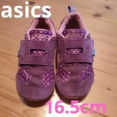asics キッズスニーカー 紫色 ドット柄 16.5cm