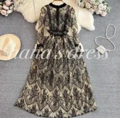 上品 ロング レースワンピース パーティドレス 結婚式 フォーマル M 花柄