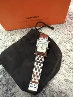 HERMES アナログクォーツ腕時計 シルバー/ブラウン