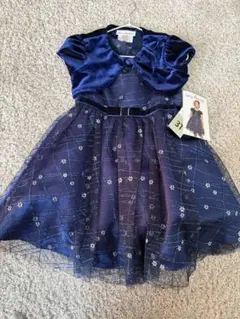 お誕生日 フォーマル 結婚式 ネイビー 花柄刺繍　ドレス ボレロ付き