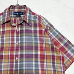 希少90s 美品「HAMILTON」ポロラルフローレン マドラスチェック シャツ