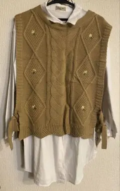 Samansa Mos2 ２点セット ベージュ ニットベスト ロングシャツ