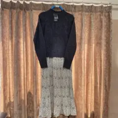 タグ付き未使用　グレーニット　プリーツスカートセットアップ