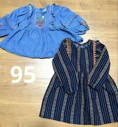 デニムトップスと刺繍ワンピースセットのサムネイル