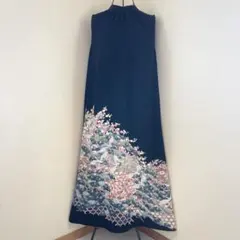 25030 着物リメイク　ワンピース　黒留袖　２Way　Mリボン・ボレロ付