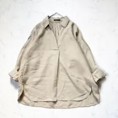 美品　バンヤードストーム　リネン　スキッパーシャツ　ブラウス　ベージュ　長袖　0のサムネイル