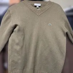 LACOSTE オリーブグリーン Vネックセーター US XS
