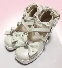 眞白ありす×しまむら パールリボンパンプス M 白のサムネイル