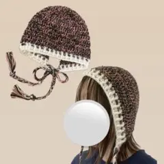 【一点物】ハンドメイド ボンネット バラクラバ ニット帽 ピンク 緑 白