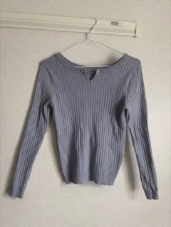 【Apuweiser-riche】 グレー リブ編み 長袖セーター ボートネック