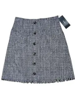 小さなチェック柄 裾フリンジ セミタイトミニスカート Mサイズ ブラック 新品