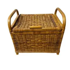 昭和レトロ　ラタン　蓋付き籠　バスケット　収納　籐　アンティーク　小物入れ　籠