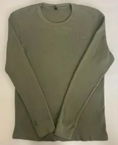 ユニクロ UNIQLO メンズワッフルクルーネックT長袖 L グリーン