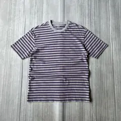 GAP ボーダー Tシャツ クルーネック 半袖 グレー パープル 紫 S
