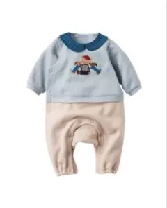 【ファミリア】水色とベージュのロンパース