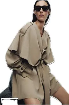 タグ付き新品 ZARA ショートフルイドトレンチコート Mサイズダークベージュ