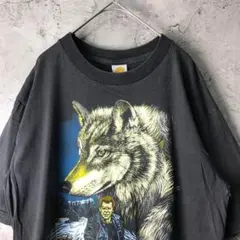 A2000古着　Tシャツ ブラック　黒　ウルフ　狼　アニマル　90s Y2K