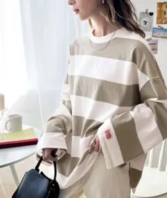 JaVa 長袖ボーダーTシャツ ホワイト/ブラウン