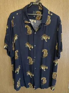 H&M エイチアンドエム メンズシャツ 豹柄 ネイビー　希少