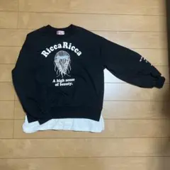 レイヤード風トレーナー　プリント　黒　140㎝　Ricca Ricca