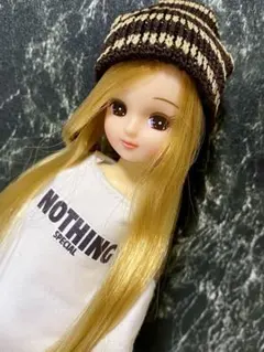 #20 確認用プチブライス、リカちゃん用ニット帽(ベージュ) リカちゃん ミキマキちゃん プチブライス 帽子 ニット服 ハンドメイド