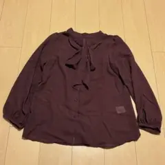 w closet バーガンディ リボン付き長袖シャツ