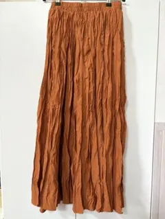 美品★an chic しわ加工ロングスカート プリーツスカート オレンジ M