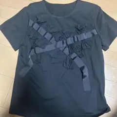 リボン装飾付き 半袖Tシャツ ブラック M-Lのサムネイル