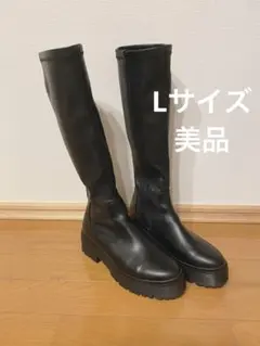 【美品】R&E 厚底ラバーソールストレッチロングブーツ　Lサイズ　ブラック