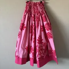 古着 ピンク フラワー柄 パウスカート フラダンス ウエストゴム