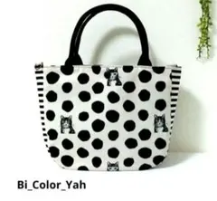 ラウンドトート☆nekonoe ☆エチノ☆猫とドットとストライプ☆ハンドメイド