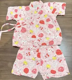 【くろわっさんすべべ】女の子用　花柄甚平/浴衣 （95）ピンク　総柄　夏祭り