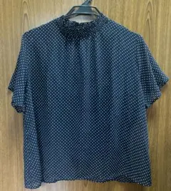 ドット柄 半袖 ブラウス ネイビー　L Lのサムネイル