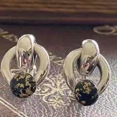 シルバーフープ　金粉デザイン　ヴィンテージ イヤリング　レトロ