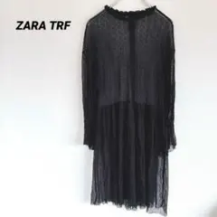 ZARA TRF レースワンピース 長袖 フレアネック M レイヤード 黒のサムネイル