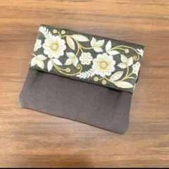 ハンドメイド　ポケットティッシュケース　インド刺繍ケース　ブラウン　小物ケース