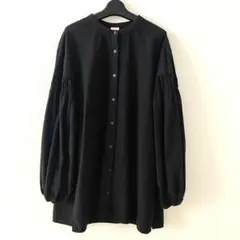 美品 DRESSTERIOR バンドカラー ブラウス シャツ ギャザー ブラック 