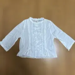 ZARA ホワイト刺繍入り五分袖シャツ