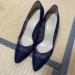 エスペランサ　パンプス　レース　ネイビー　24.5 美品のサムネイル