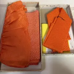 正絹 総絞り帯揚げ 重ね衿セット オレンジ 新品未使用