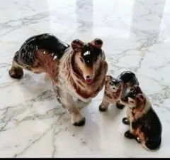 昭和レトロな佇まいが愛らしい「名犬ラッシー」風コリー親子 陶器置物3体セットのサムネイル