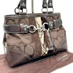 COACH ハンプトンズ ハンドバッグ シグネチャー クロコ スエード エナメル