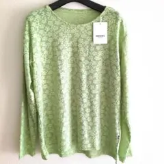 PERSON'S フラワージャガードシースルーTシャツ セージグリーンM　QVC