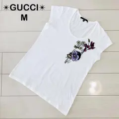 GUCCI グッチ　フレンチスリーブ　Tシャツ カットソー　花　ワッペン Mのサムネイル
