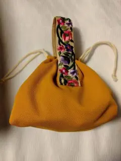 巾着バック（インド刺繍リボン）【ハンドメイド】