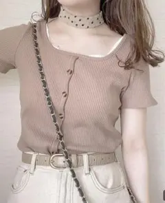 グレイル GRL フロントボタンリブニットトップス