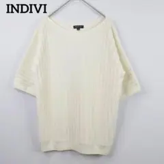 美品☆INDIVI 日本製 リブニット風カットソー【38】 ホワイト系